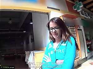 MallCuties girl with glasses sucks a man meat