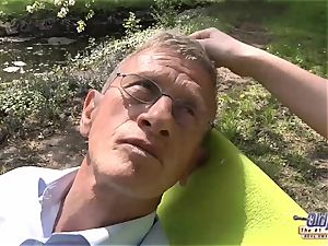 Outdoor senior fellow torn up youthfull dame virgin twat tight barely legal